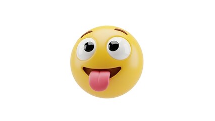 Goofy Face Emoji 3D Render, Playful Expression with Tongue Out, Isolated on White Background for Digital Content and Social Media