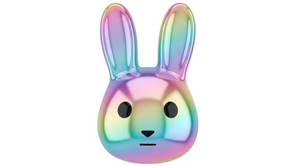 Obraz premium Iridescent Rainbow Bunny Head Icon 3D Render, Cute Kawaii Character for Social Media and Digital Art Projects