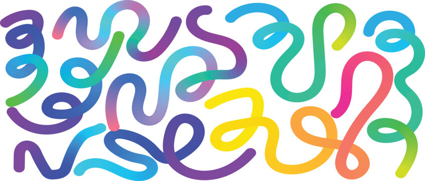 Illustration of colorful squiggles and swirls in various bright hues