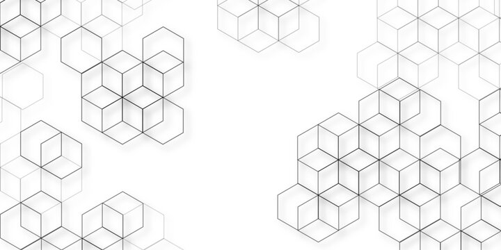 Abstract hexagon white background with shadow .white background Futuristic blue neon honeycombs. Modern technology design. Vector illustration.	