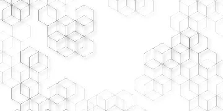 Abstract hexagon white background with shadow .golden background Futuristic blue neon honeycombs. Modern technology design. Vector illustration.	