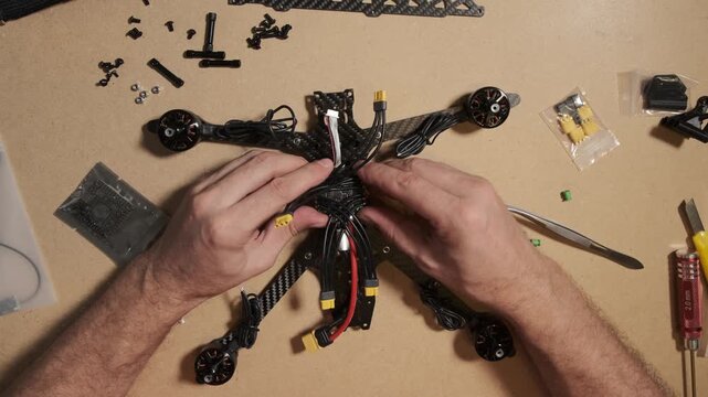 Assembling Carbon Fiber FPV Racing Drone Frame with Electronics