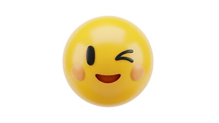 Fototapeta premium Winking Emoji 3D Render Icon with Blushing Cheeks, Playful Expression, Isolated on White Background for Digital Communication and Social Media Graphics