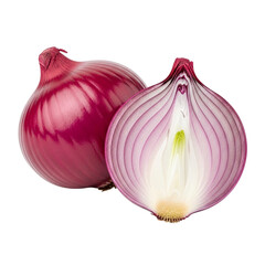 Red onions whole and halved isolated on transparent background