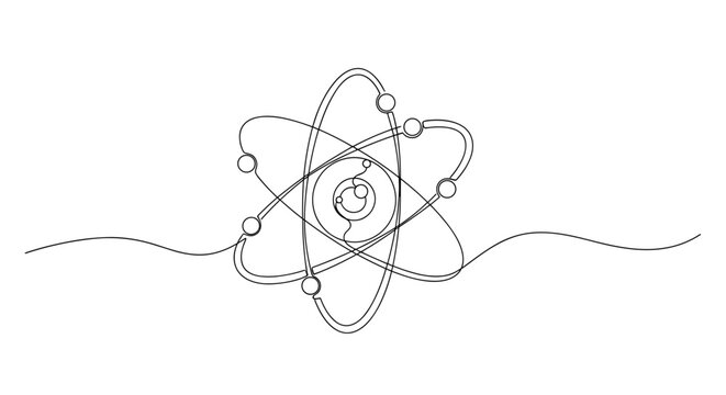 Minimalist atomic structure illustration with electrons and nucleus lines. no editable stroke