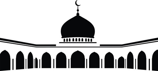 Mosque architecture with arches and dome Islamic building exterior courtyard courtyard islamic design vector © Emongrapic
