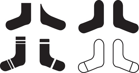 Socks icon collection. Isolated vector illustration. Socks vector icon pack. Clothing accessory logo set. Popular footwear service app icon. Minimalist winter apparel symbols.
