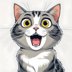 a vibrant cartoon illustration of a wide eyed cat
