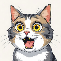 a vibrant cartoon illustration of a wide eyed cat