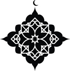 Fototapeta premium Abstract geometric islamic pattern ornament with crescent moon symbol for ramadan kareem vector greeting card design
