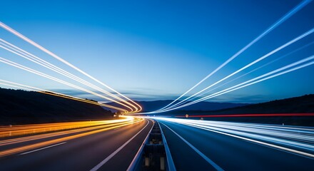 Long exposure shot of a highway with streaks of light from passing vehicles at dusk (1)
