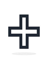 Obraz premium Simple navy blue plus symbol, comprised of bold, uniform lines, on a white background with subtle shadow effect