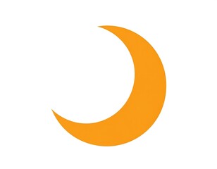 Simple orange crescent moon against a stark white background. Symbol of celestial nighttime