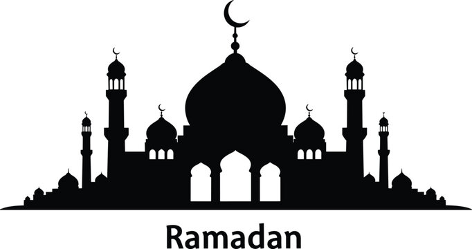 Ramadan mosque silhouette with minarets dome arabic Islamic architecture muslim faith holy month celebration invitation