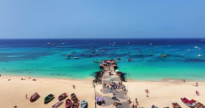 4k Aerial view of Santa Maria beach in Sal Cape Verde - Cabo Verde