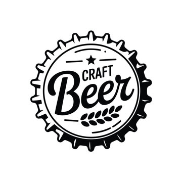 Vintage style black and white illustration of a craft beer bottle cap design