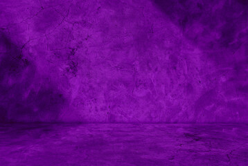 Grungy Purple Concrete Texture Studio Backdrop with Aged Cement Wall and Floor for Industrial Product Photography, Dark Violet Aesthetic Abstract Interior Design Room Mockup and Empty Space.