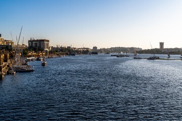 Fototapeta premium Boats on Nile River in Aswan, Egypt