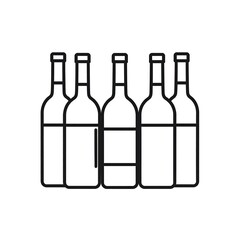 Simplified linear illustration of five stylized wine bottles arranged in a row