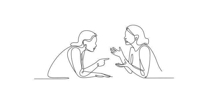 Continuous one line drawing of Two individuals engaged in a quiet conversation over a meal together