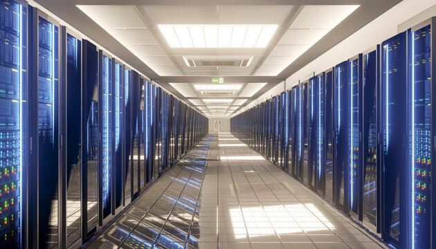 Modern data center hallway with servers