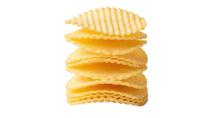 Fototapeta premium Stack of wavy potato chips isolated PNG, crispy snack food on transparent background for junk food and fast food concepts