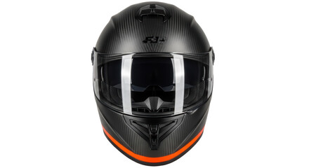 Black carbon fiber motorcycle helmet isolated PNG, full face protective gear for racing and street riding on transparent background © PROSTOCK