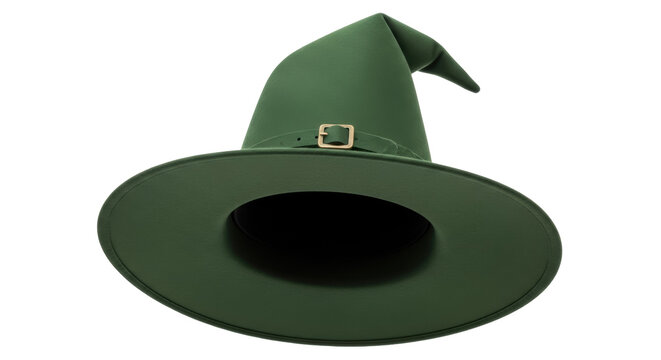 Green witch hat PNG isolated on transparent background, magical headwear for Halloween costume and fantasy themes