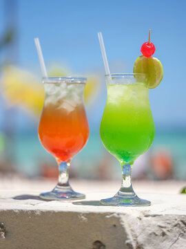 Refreshing tropical cocktails on beach vacation