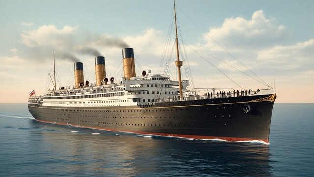 Majestic Ocean Liner Sailing on Calm Waters Under a Cloudy Sky.