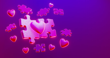 Happy Valentine's Day Banner Greeting Card Heart Shape. 3d render. 