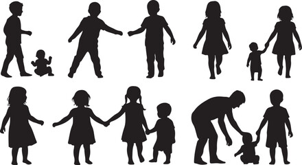 Fototapeta premium Silhouettes of happy family and children playing together outdoors