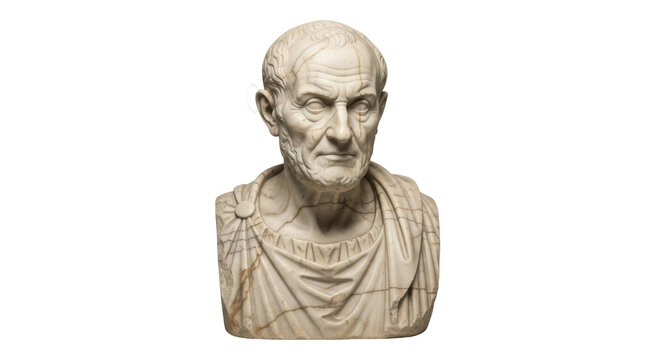 Marble bust of an old man isolated PNG, ancient Roman sculpture on transparent background, classical art for historical design