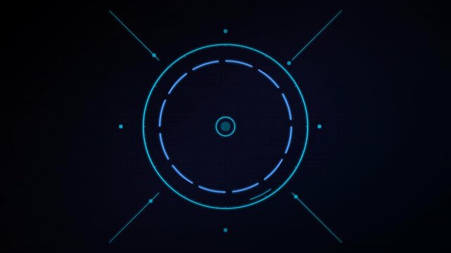 A glowing circular graphic with blue lines radiating outward on a dark background, symbolizing energy