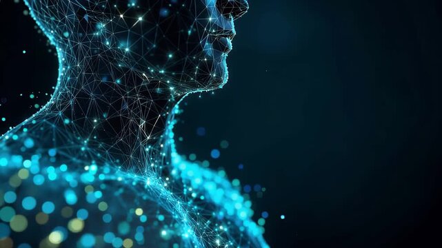 Abstract glowing digital network with blue particles and connected lines