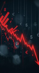 Fototapeta premium Downward Financial Trend with Currency Symbols.