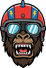 Angry Gorilla Head Wearing Retro Racing Helmet Vector Mascot
