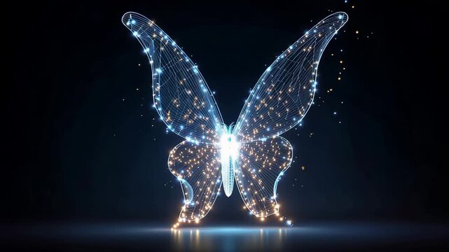 Abstract glowing butterfly wings made of digital light particles