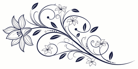 Intricate black and white floral design with swirling vines and leaves