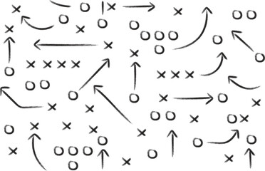 Plakat Hand drawn football playbook diagram with Xs Os and arrows suggesting plays
