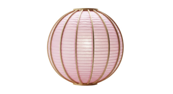 Pink paper lantern PNG isolated on transparent background, round Asian lamp with wooden frame for home decor and festive lighting