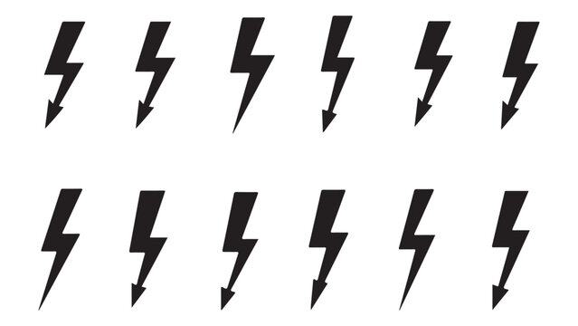 A grid of black lightning bolts on a white background, arranged in two rows.