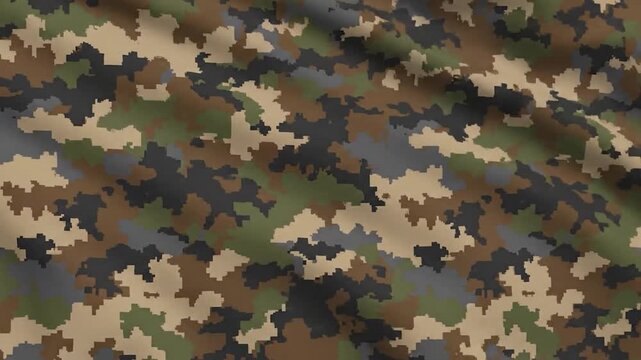 Digital camouflage pattern fabric waving gently in the wind