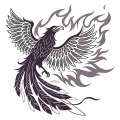 Obraz premium Tribal black eagle tattoo design featuring a wild bird with spread wings in a flying silhouette vector illustration art style design for t-shirt