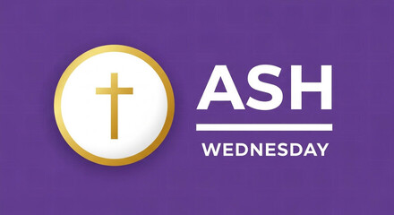 Obraz premium Vibrant Ash Wednesday symbol with golden cross on purple background