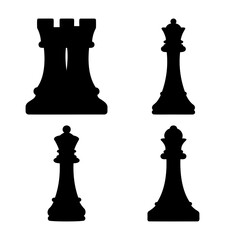 Classic chess pieces silhouettes featuring a powerful rook and regal queens © Mobin