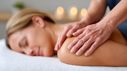 Naklejka premium Relaxing spa treatment on massage table promoting wellness and tranquility