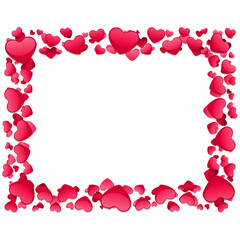 Fototapeta premium Elegant border design composed of numerous vibrant red glossy hearts framing a central blank copy space perfect for invitations or greeting cards