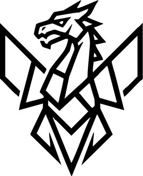 Stylized geometric dragon head logo vector design element