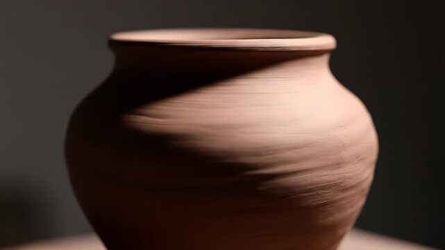 A clay pot is skillfully smoothed on a potter's wheel. The raw material transforms into a refined, elegant form.